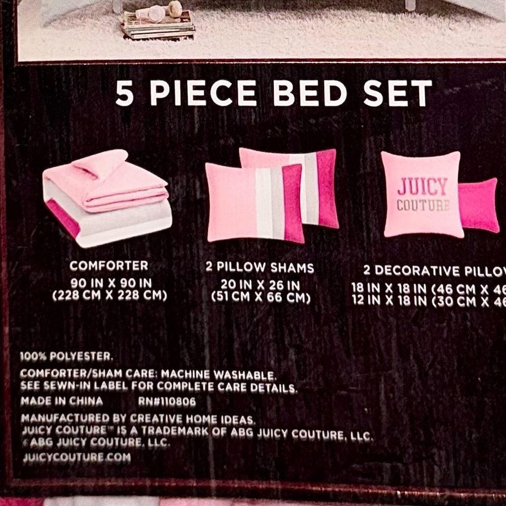 **SOLD** Juicy Couture Home 5PC Pink Gray Color Block Striped Comforter Bed Set - Picture 11 of 16